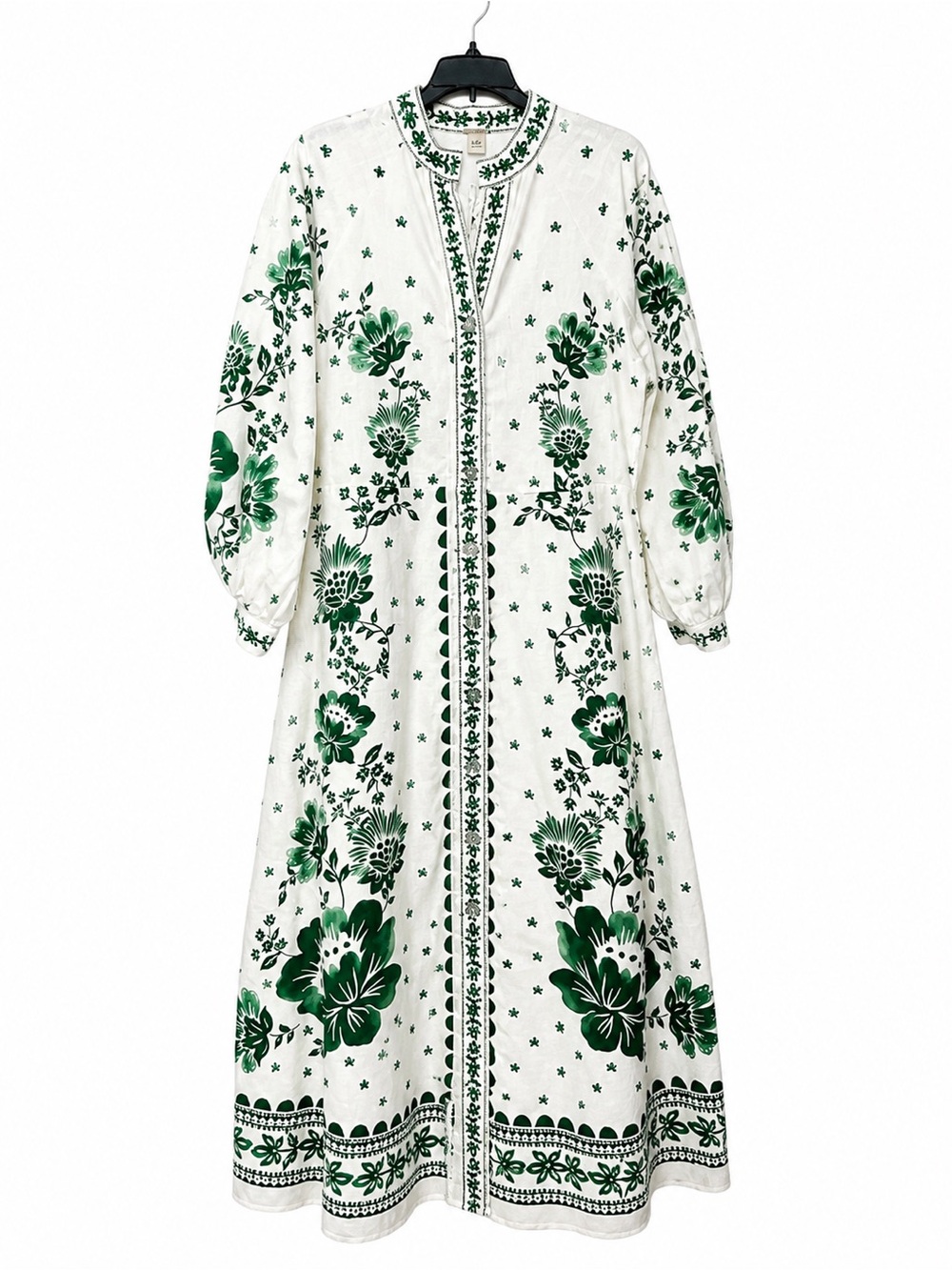 Magaschoni White Maxi Dress with Green Floral Print NEW SIZE L - Picture 5 of 8
